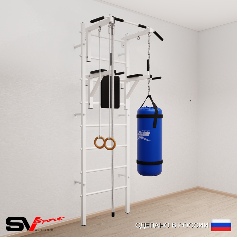 Шведская стенка Sv Sport усиленная 6743 (Турник стандарт/Брусья/Канат/Кольца/Цепь/Мешок 30кг)