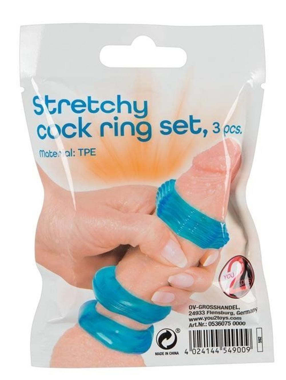 Набор из 3 голубых эрекционных колец Stretchy Cock Ring (Цвет: голубой)