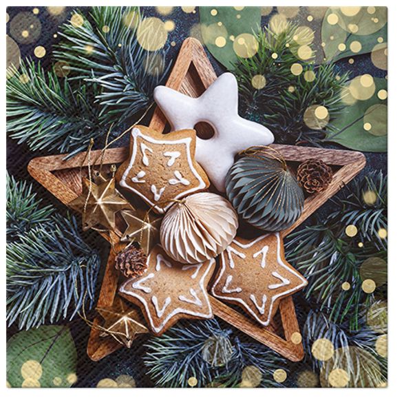 Салфетки для декупажа 3-слойные PAW Decor Collection, коллекция Lunch Пряничные звездочки, 18.5 г/м², 33х33 см, 20 шт