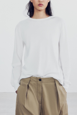 ZARA ФУТБОЛКА С ДЛИННЫМИ РУКАВАМИ, БЕЛЫЙ
