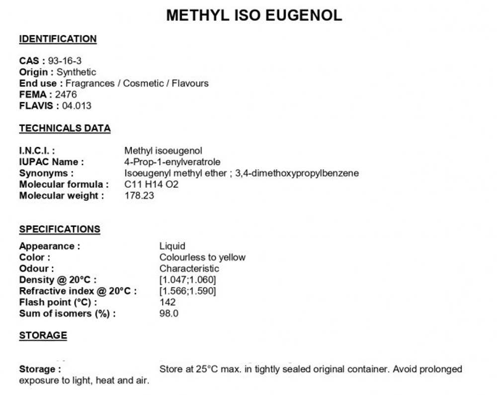 METHYL ISO EUGENOL / МЕТИЛ ИЗОЭВГЕНОЛ CAS 6379-72-2, 93-16-3