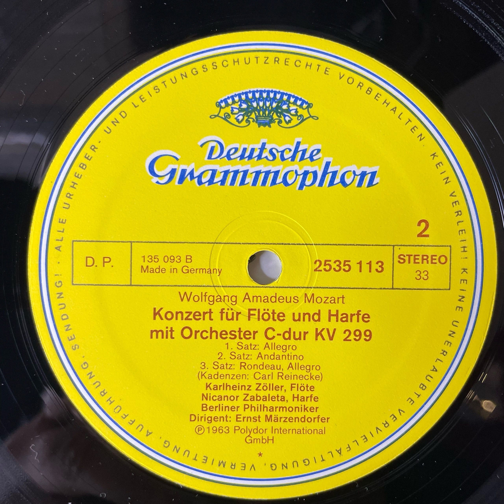 Винтажная виниловая пластинка LP Nicanor Zabaleta, Handel Гендель, Wagenseil, Mozart Моцарт, Harfenkonzerte Концерты Для Арфы (Германия 1977) Deutsche Grammophon