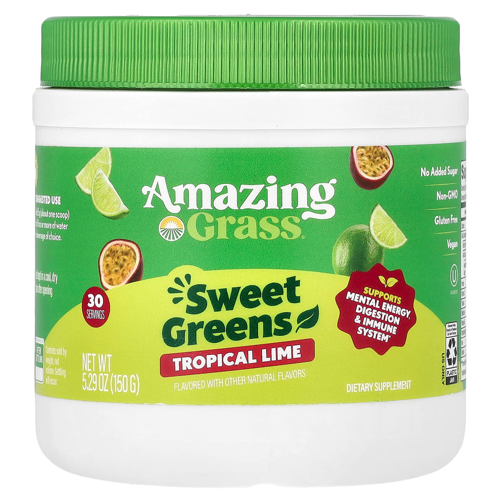 Amazing Grass, сладкая зелень, со вкусом тропического лайма, 150 г (5,29 унции)
