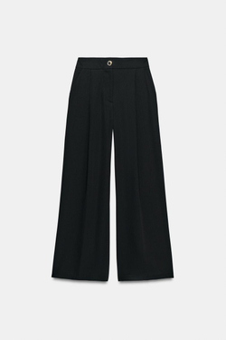 ZARA БРЮКИ ПАЛАЦЦО С ЗОЛОТИСТОЙ ПУГОВИЦЕЙ, ЧЕРНЫЙ