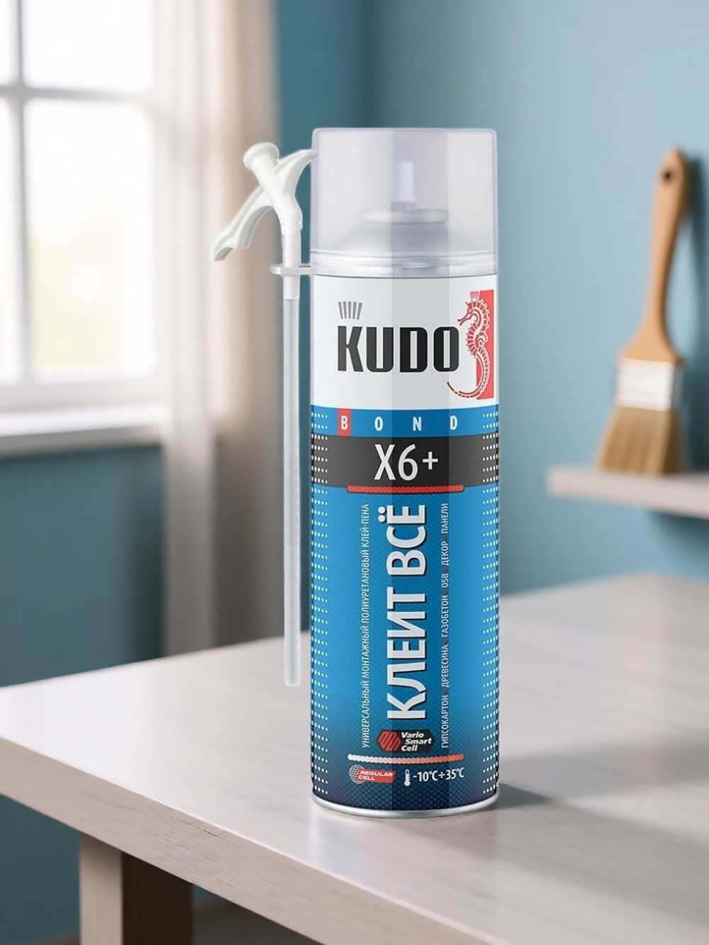 Клей-пена универсальная монтажная всесезонная KUDO КЛЕИТ ВСЕ X6+ 650 мл