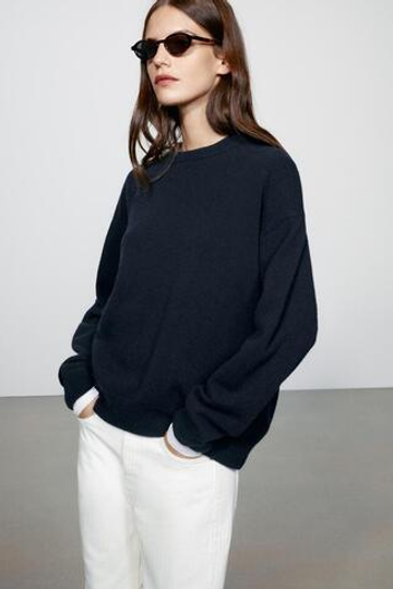 ZARA БАЗОВЫЙ ДЖЕМПЕР ИЗ ШЕРСТИ И КАШЕМИРА, МОРСКОЙ СИНИЙ