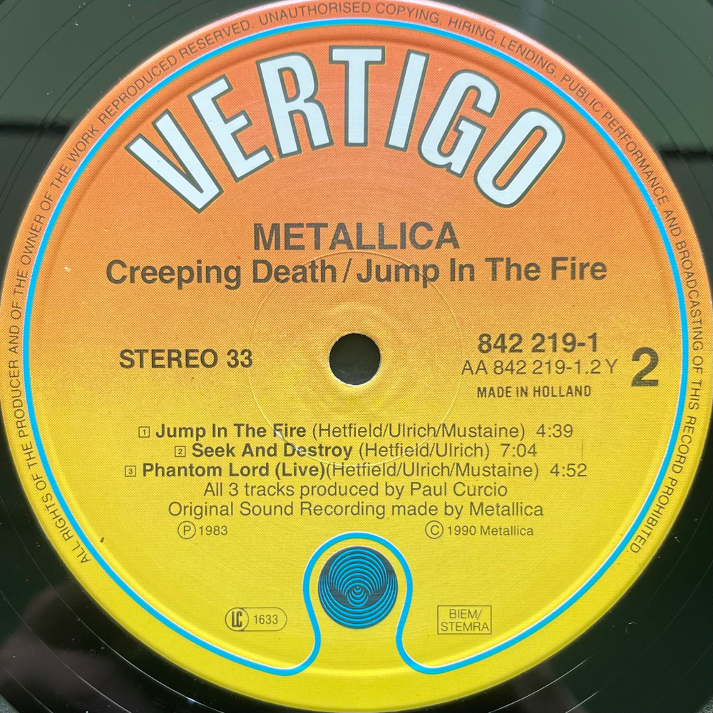 Metallica ‎– Creeping Death / Jump In The Fire (Голландия 1990г.) EP