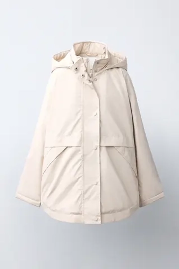 ZARA ПРОРЕЗИНЕННЫЙ ДОЖДЕВИК WATER RESISTANT, ЭКРЮ