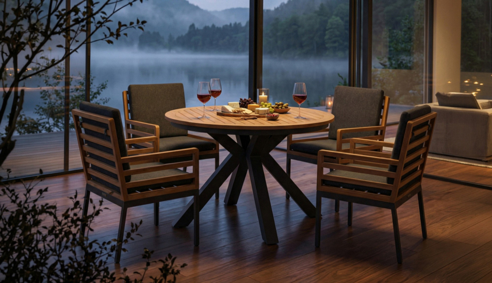 Стол круглый обеденный Ideal Patio AMATO карбон, тик