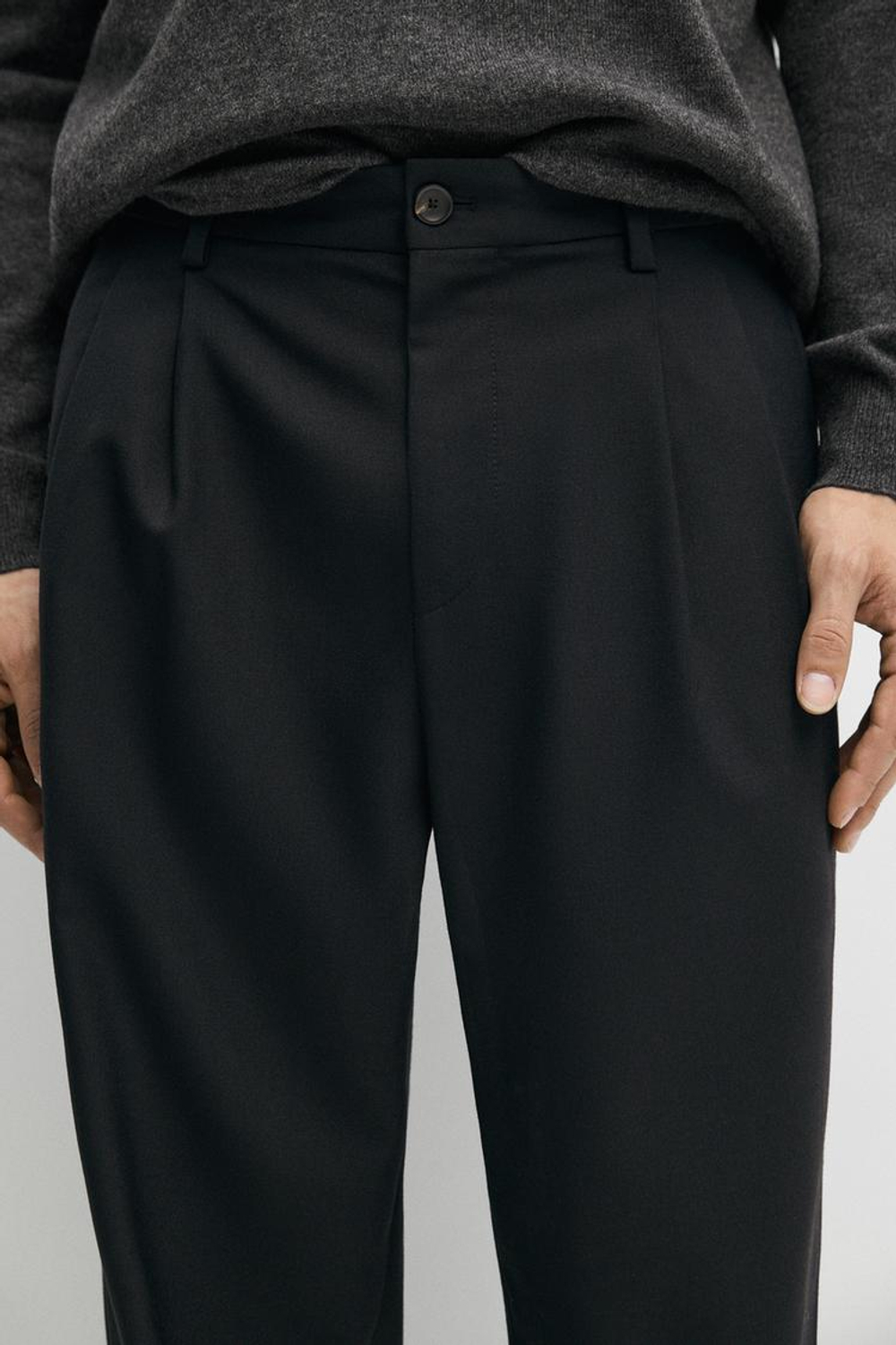 Massimo Dutti Брюки свободный крой с двойными защипами, темно-синий