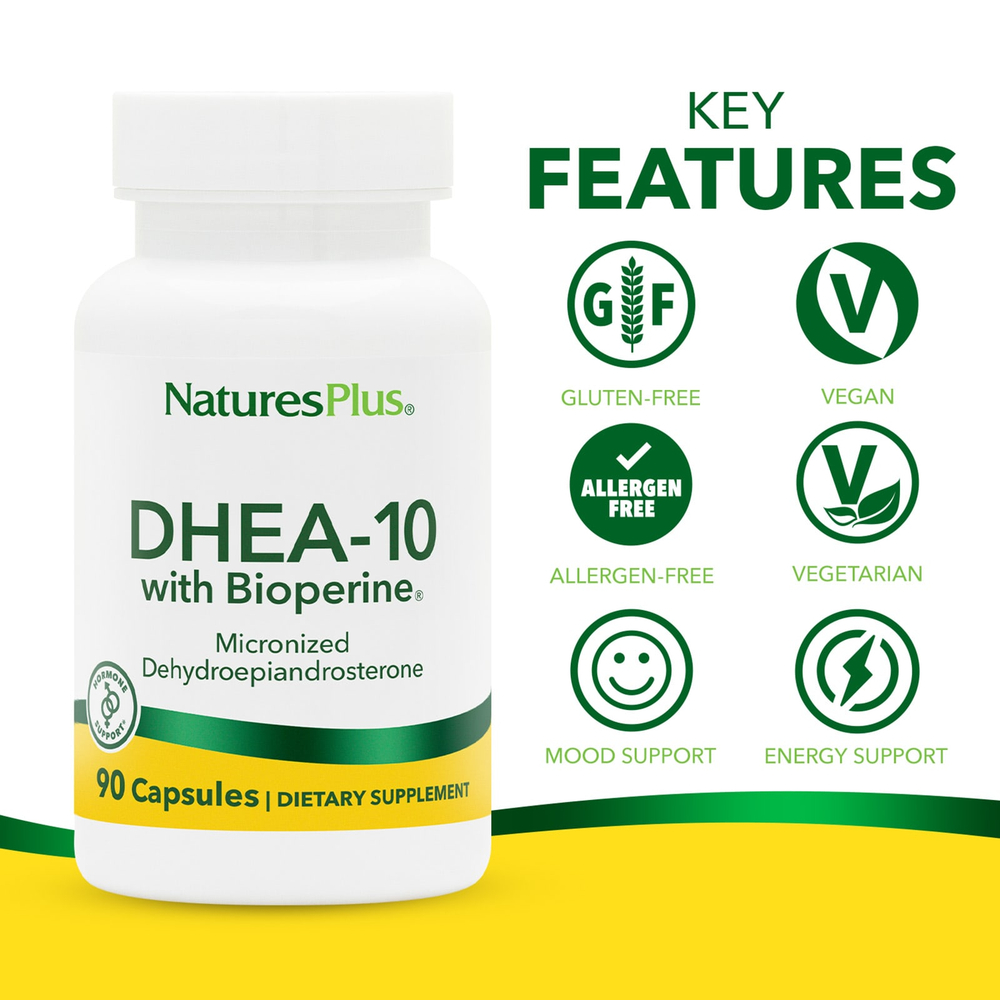 NaturesPlus, DHEA-10 с Bioperine®, 90 капсул