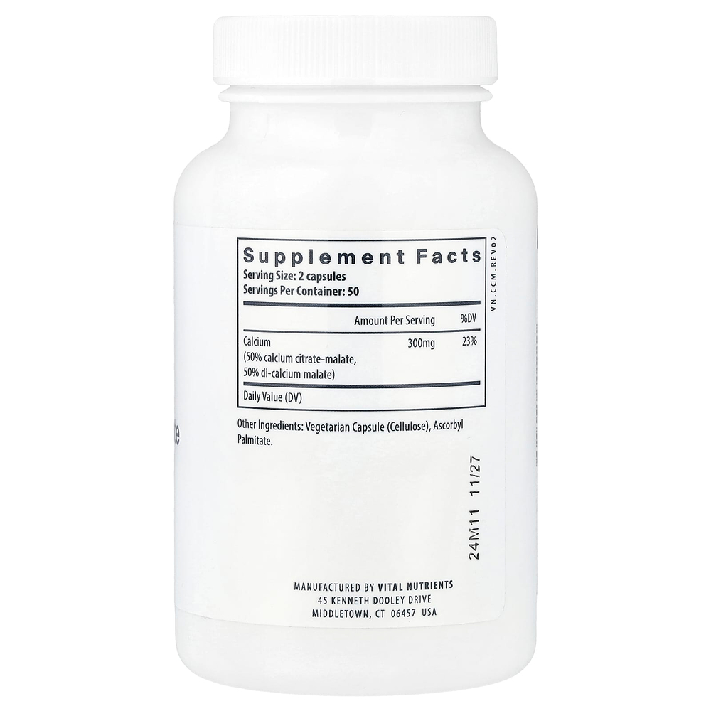Vital Nutrients, Цитрат кальция и малат, 300 мг, 100 веганских капсул (150 мг в каждой капсуле)