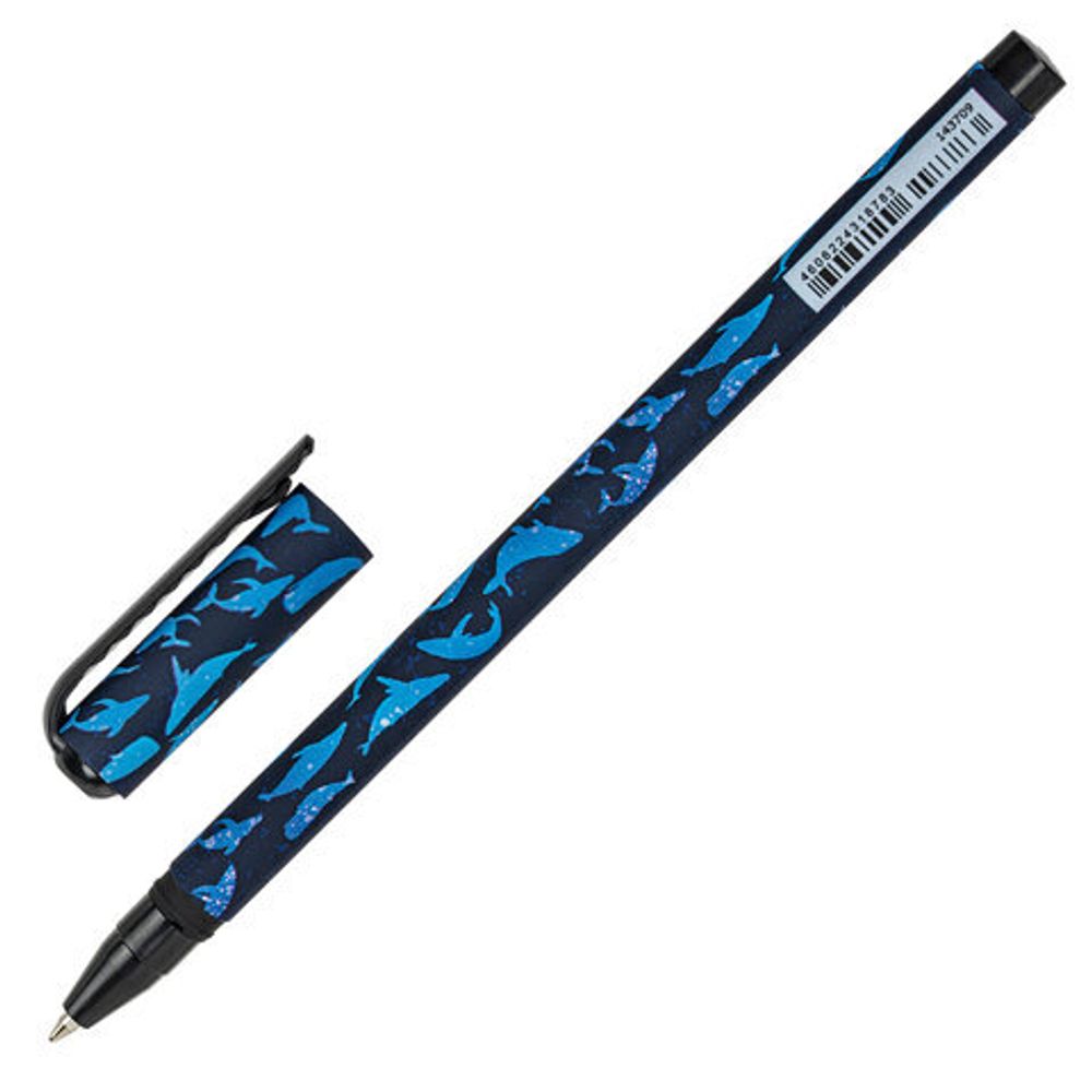Ручка шариковая BRAUBERG SOFT TOUCH STICK "WHALE", 1шт, СИНЯЯ, мягкое покрытие, узел 0,7 мм, 143709