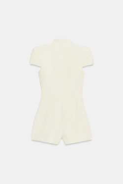 ZARA КОРОТКИЙ КОМБИНЕЗОН С ПОДПЛЕЧНИКАМИ, ЖЕЛТОВАТО-БЕЛЫЙ