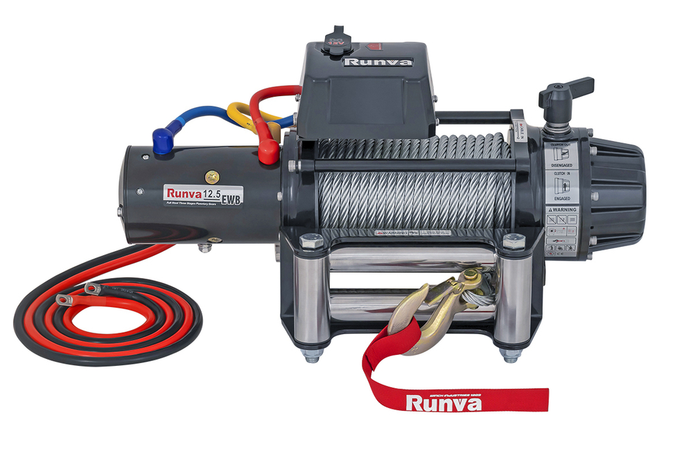 Лебёдка автомобильная электрическая 12V Runva 12500 lbs 5670 кг влагозащищенная, стальной трос