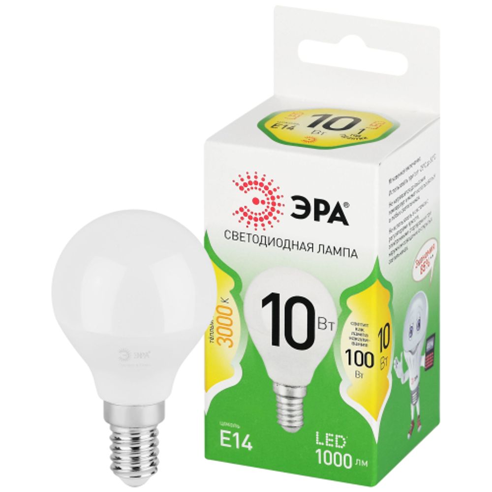 Лампа светодиодная ЭРА GREEN LINE LED P45-10W-830-E14 GL 10Вт шар теплый свет E14 | Лампы cветодиодные Шар (G/P)