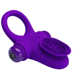 Фиолетовое эрекционное виброкольцо в клиторальной щеточкой Pretty Love Vibrant Penis Ring II BI-210205-1