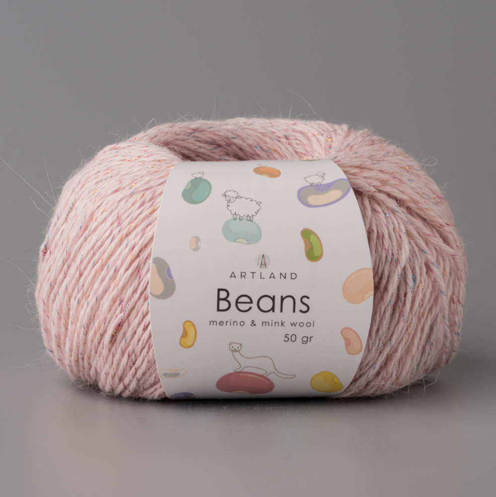 Пряжа "Beans", 5% шёлк, 20% мериносовая шерсть, 30% нейлон, 45% норка, 50гр-240м, (1уп=5шт), нежно-розовый