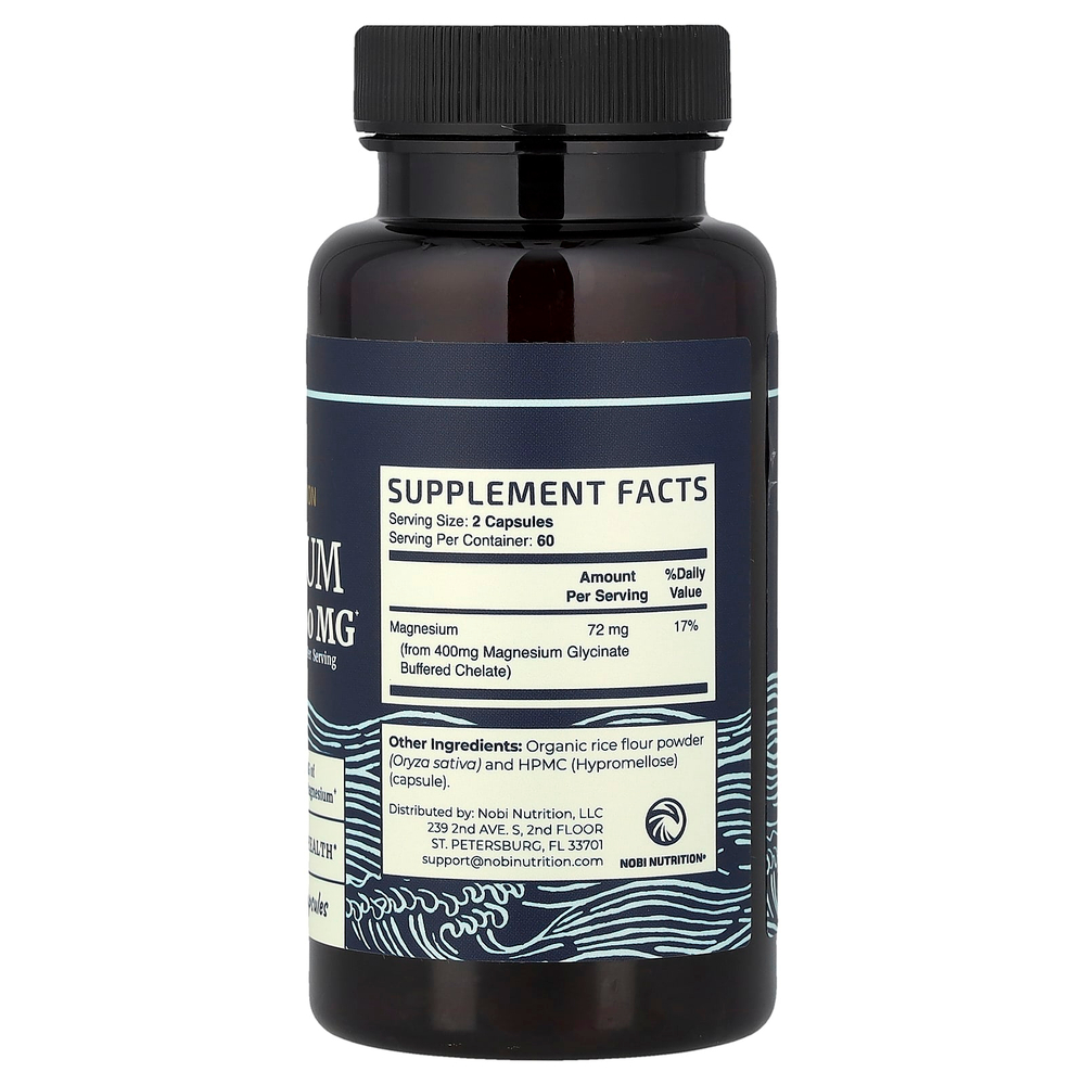 Nobi Nutrition, Глицинат магния, максимальное усвоение, 120 капсул (200 мг на капсулу)