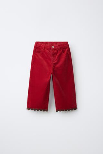 ZARA БАРХАТНЫЕ БРЮКИ-КЮЛОТЫ ONDULINA, КРАСНЫЙ