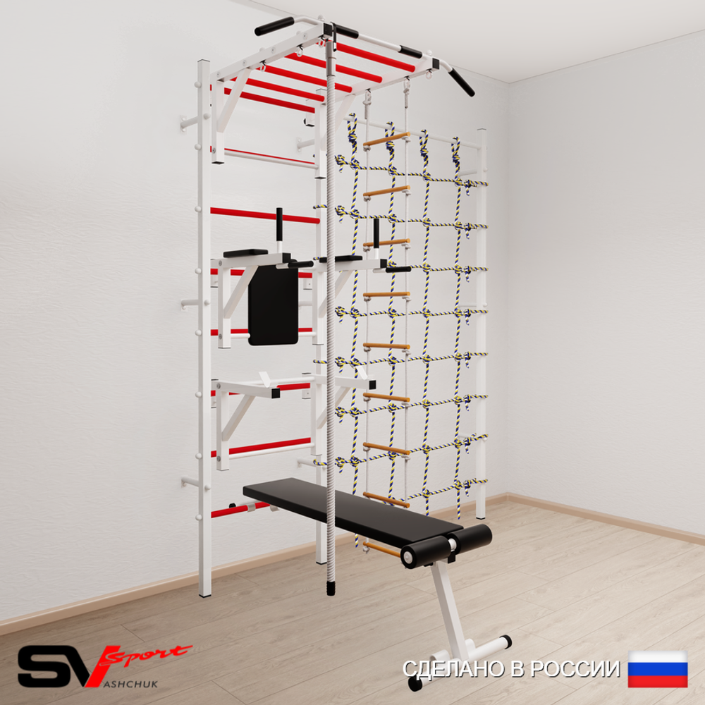 Шведская стенка Sv Sport усиленная 6650 (Турник рукоход/Брусья/Стойка/Скамья/Канат/Лестница/Канатный лаз)