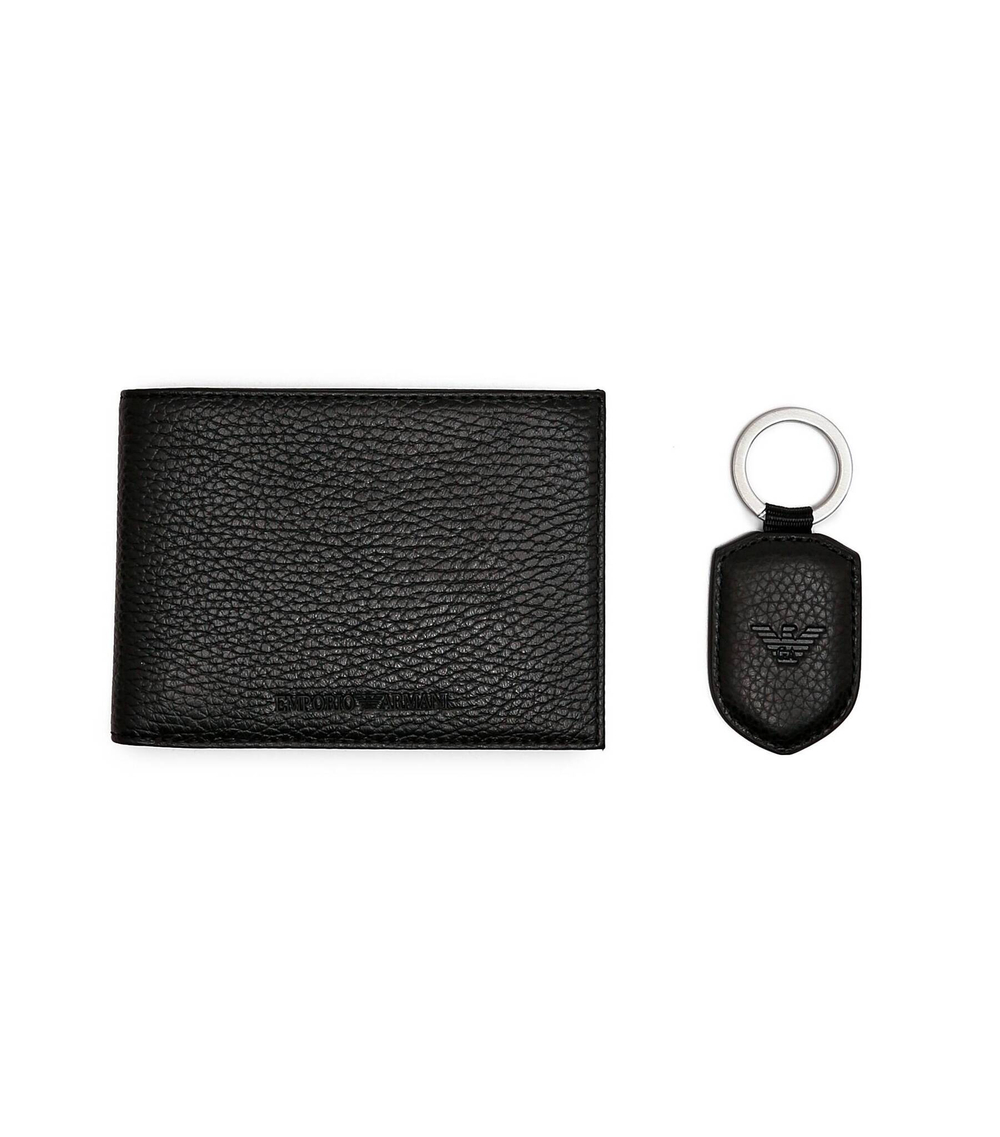 кожаный кошелек + брелок Emporio Armani - черный(Y4R222 Y068E)