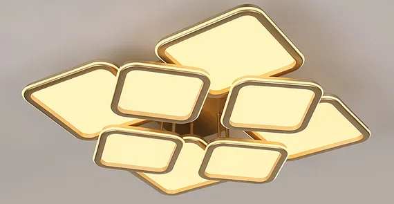 Люстра потолочная светодиодная Rilon 9304/4+4M CHAMPAGNE GOLD, 328 Вт, золотая и шампань