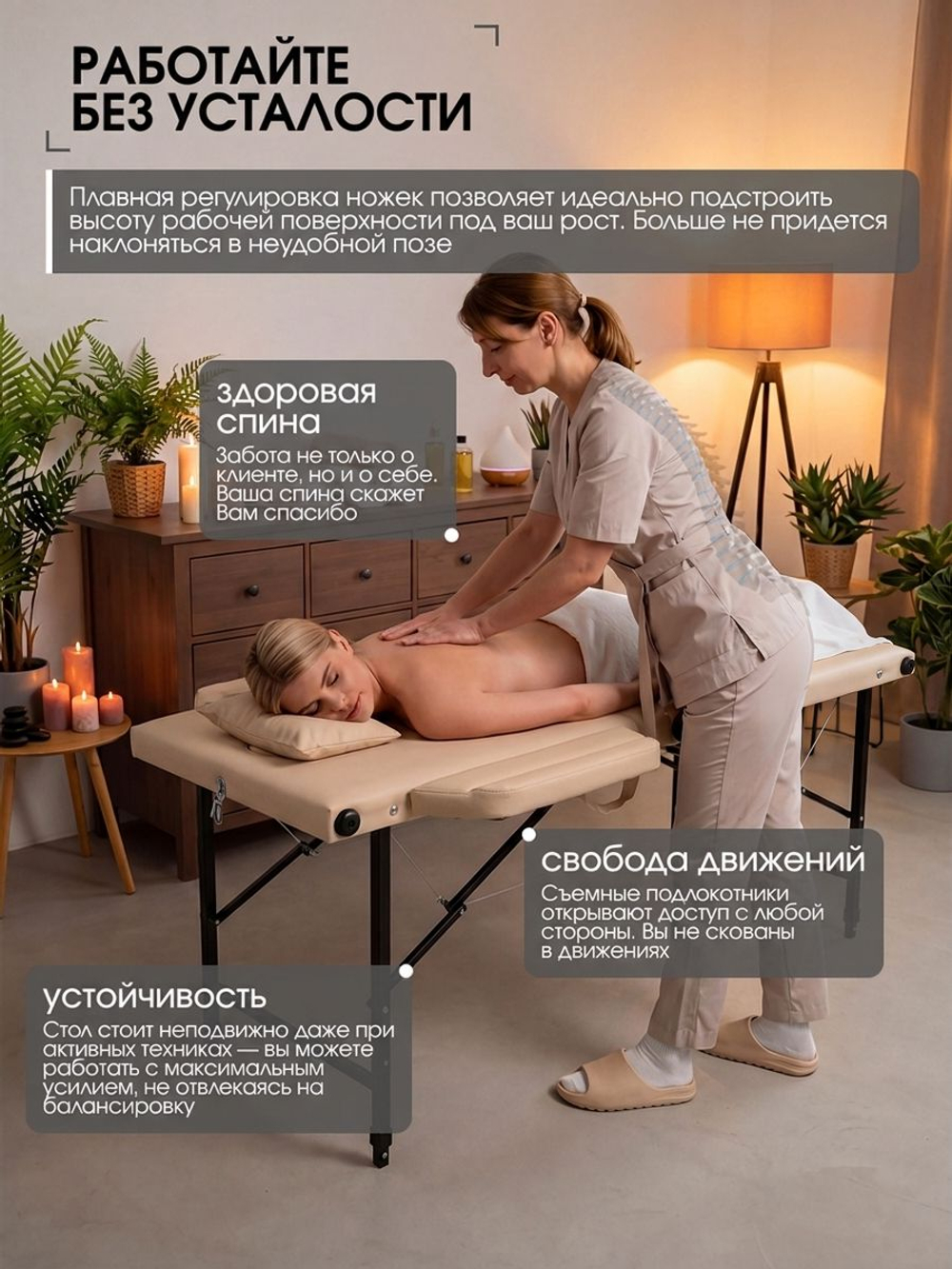 Массажная кушетка, стол складной с регулировкой высоты Massagecomplekt, 180*60, c подлокотниками