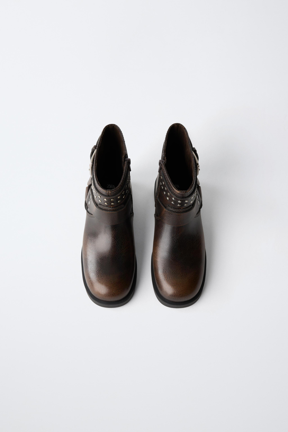 ZARA БОТИЛЬОНЫ С ЗАКЛЕПКАМИ И ПРЯЖКОЙ, КОРИЧНЕВЫЙ