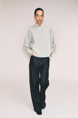 ZARA РУБАШКА С V-ОБРАЗНЫМ ВЫРЕЗОМ ZW COLLECTION, КАМЕННО-СЕРЫЙ