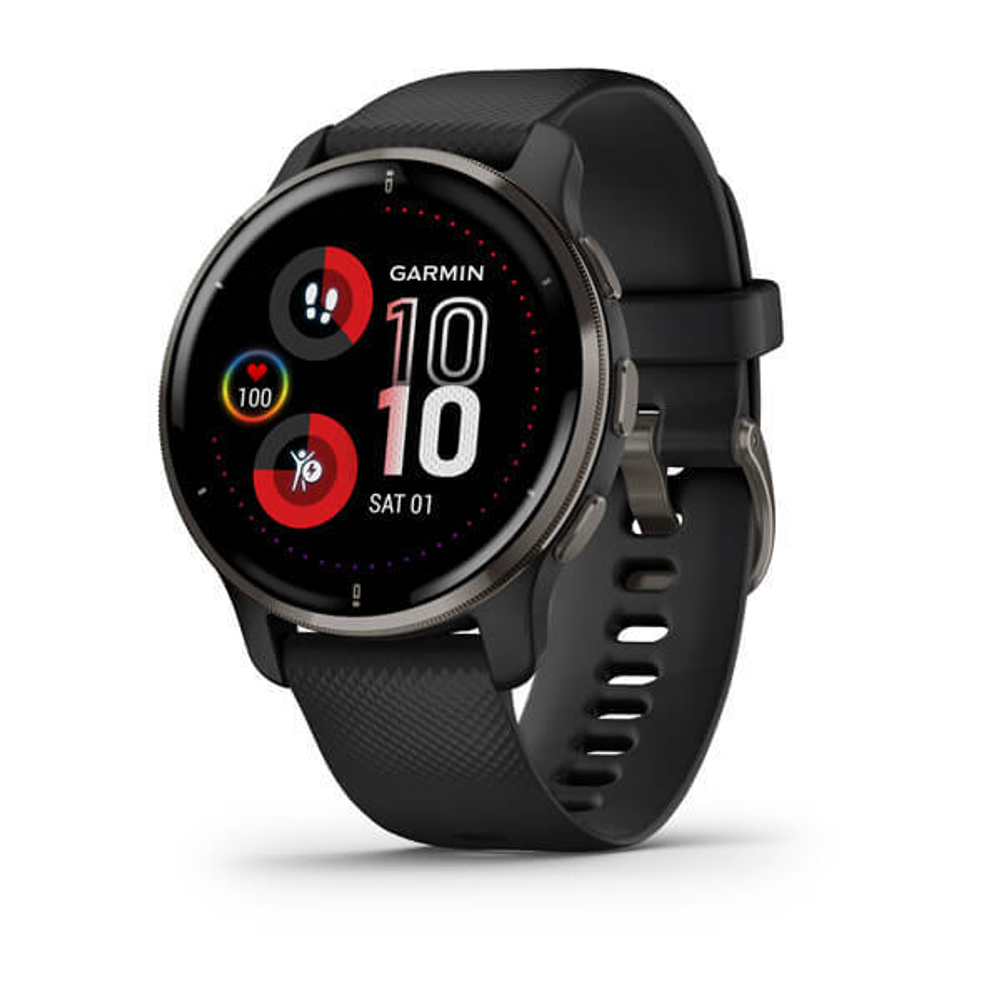 Часы Garmin VENU 2 PLUS черные с серым безелем и силиконовым ремешком, 010-02496-11