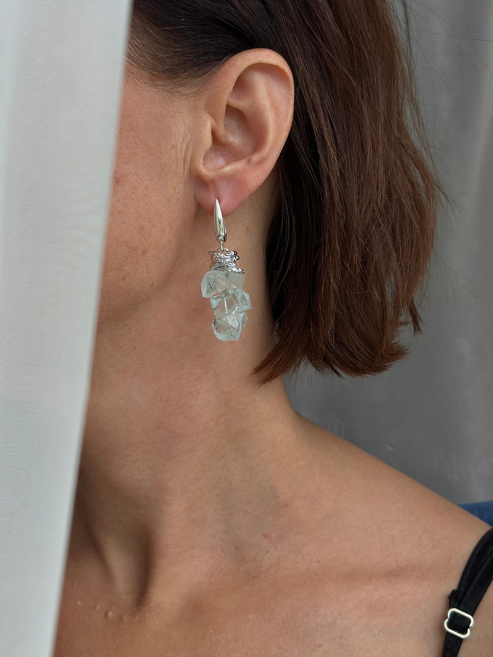 HMG 1273 Silver aqua Серьги с горным хрусталем арт.0720