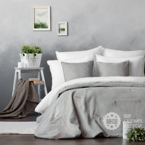Покрывало для спальни с вышивкой МИККАА (арт. BL02-286-01) - серое