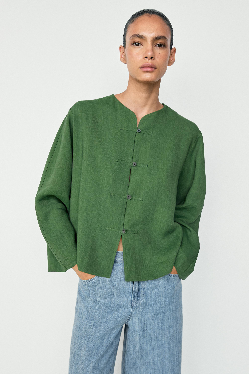 Massimo Dutti Легкая куртка-рубашка с пуговицами, сине-зеленый