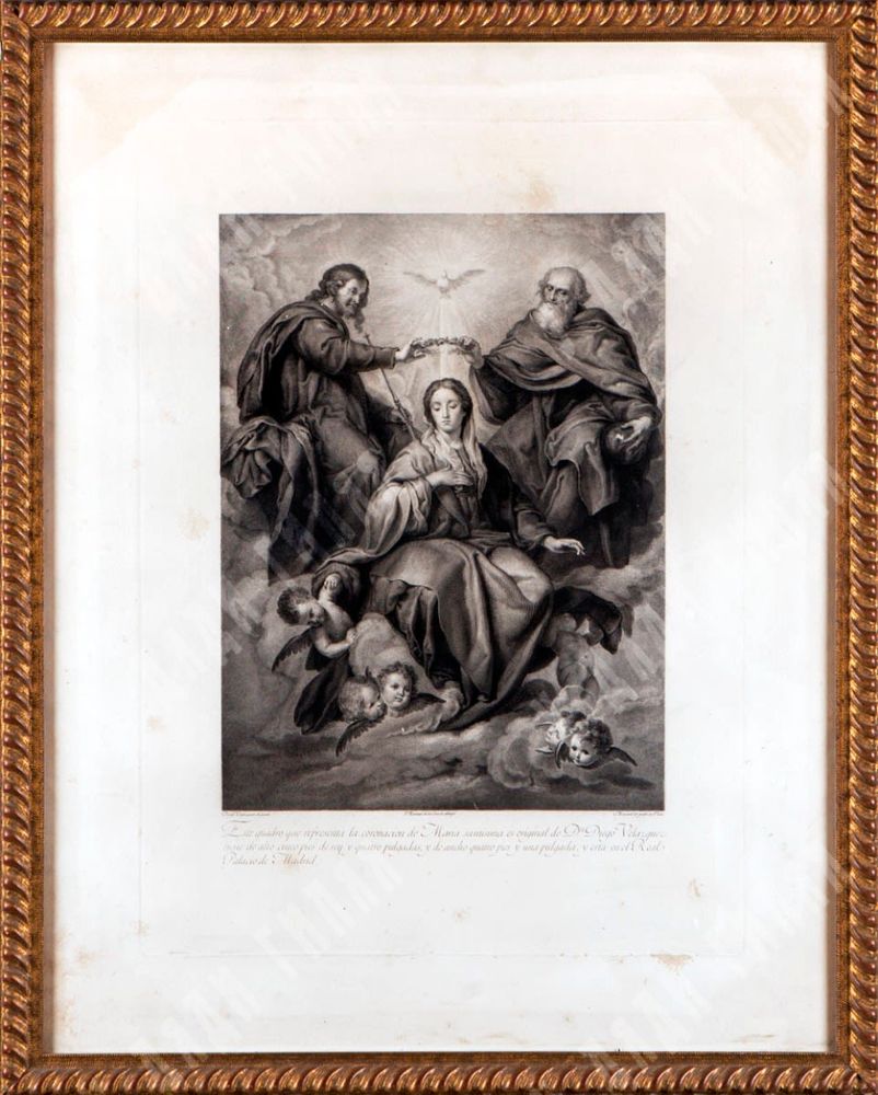 Гравюра Коронование Богородицы по оригиналу Веласкеса. Испания. 1795 г.