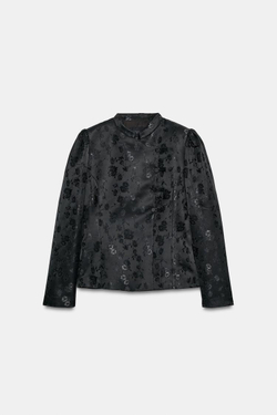 ZARA ЖАККАРДОВЫЙ БЛЕЙЗЕР С ЗАСТЕЖКАМИ НА ТЕСЬМУ, ЧЕРНЫЙ