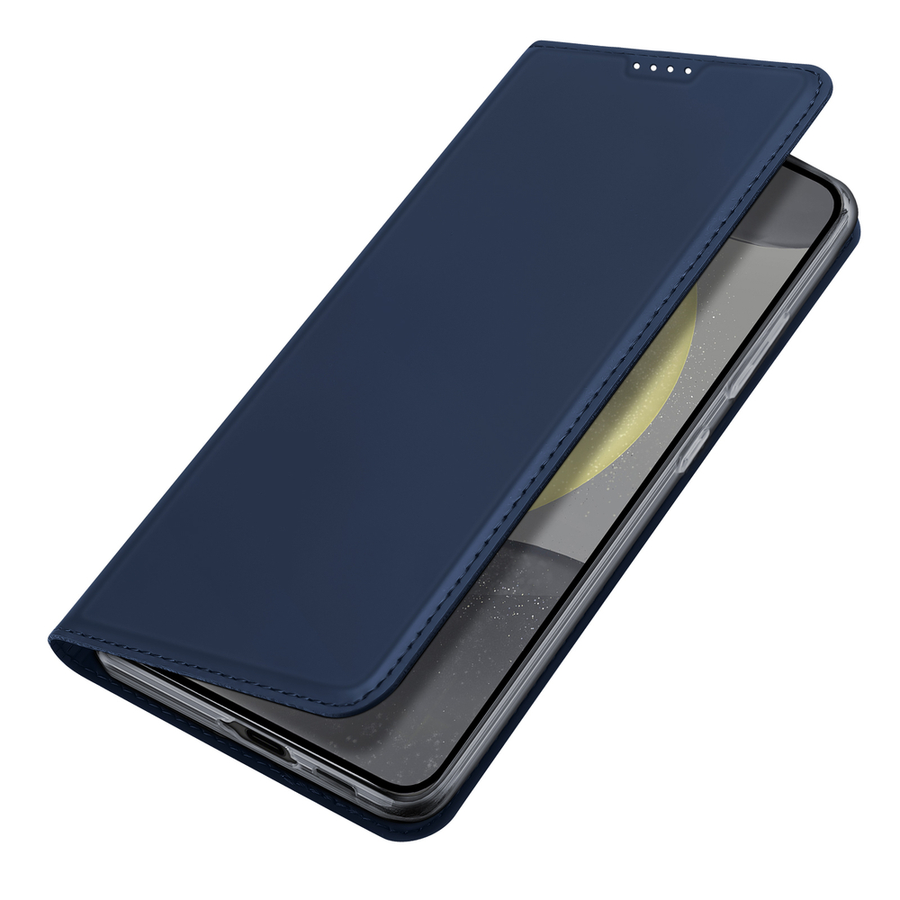 Чехол книжка из PU кожи синего цвета от Dux Ducis для Samsung Galaxy S24 FE, серия Skin Pro Series Case