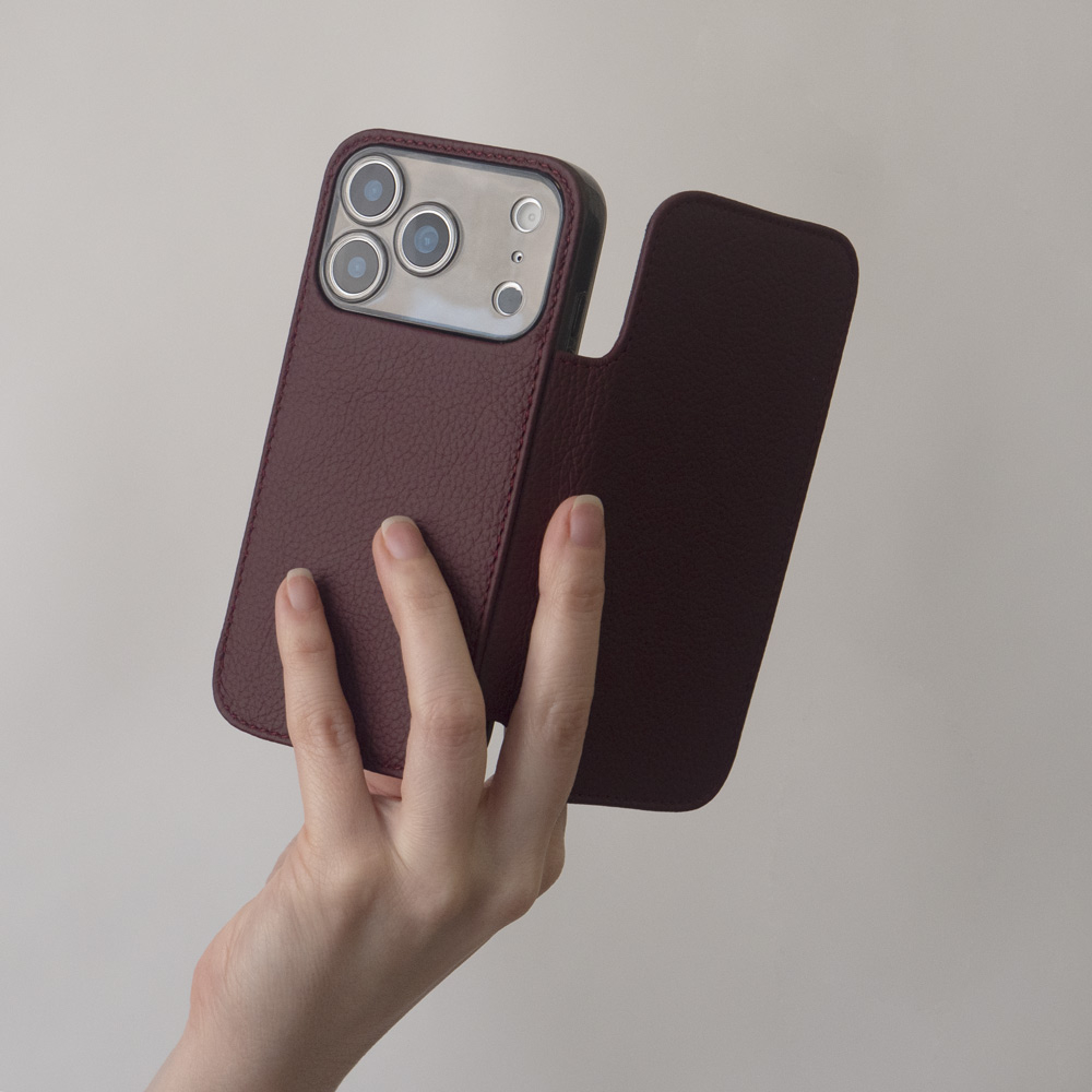 Чехол-книжка для iPhone 17 Pro Max - кожа телёнка, бордовый