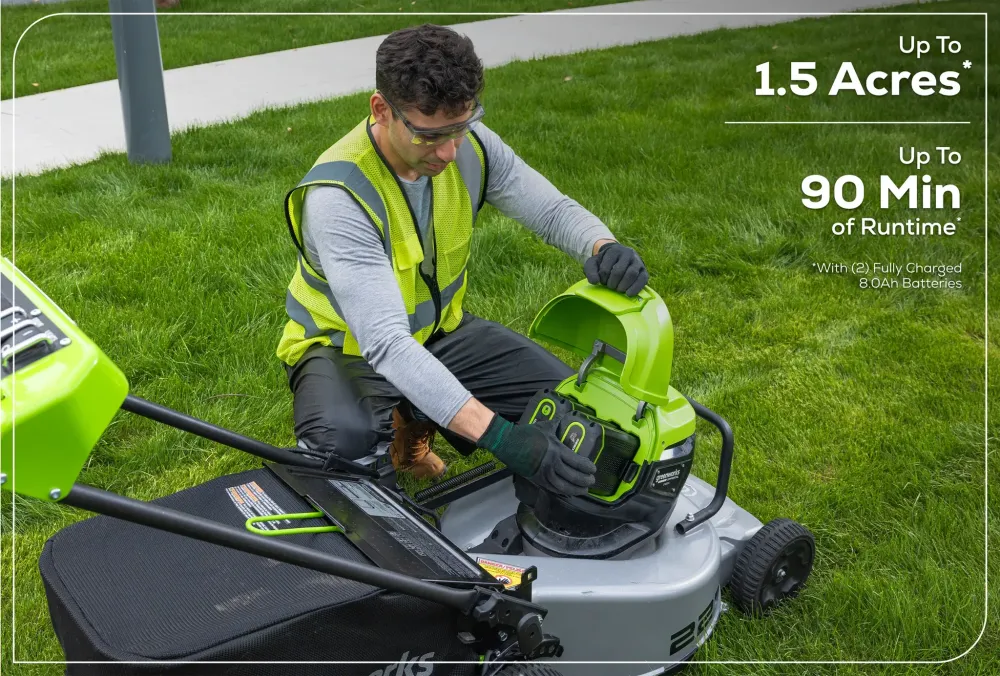 Газонокосилка аккумуляторная Greenworks LM221S Арт. 2519407U2G, OPTIMUSTM, 82V, 56см, самоходная, бесщеточная, с 2хАКБ 8Ач и ЗУ для 2-х аккумуляторов