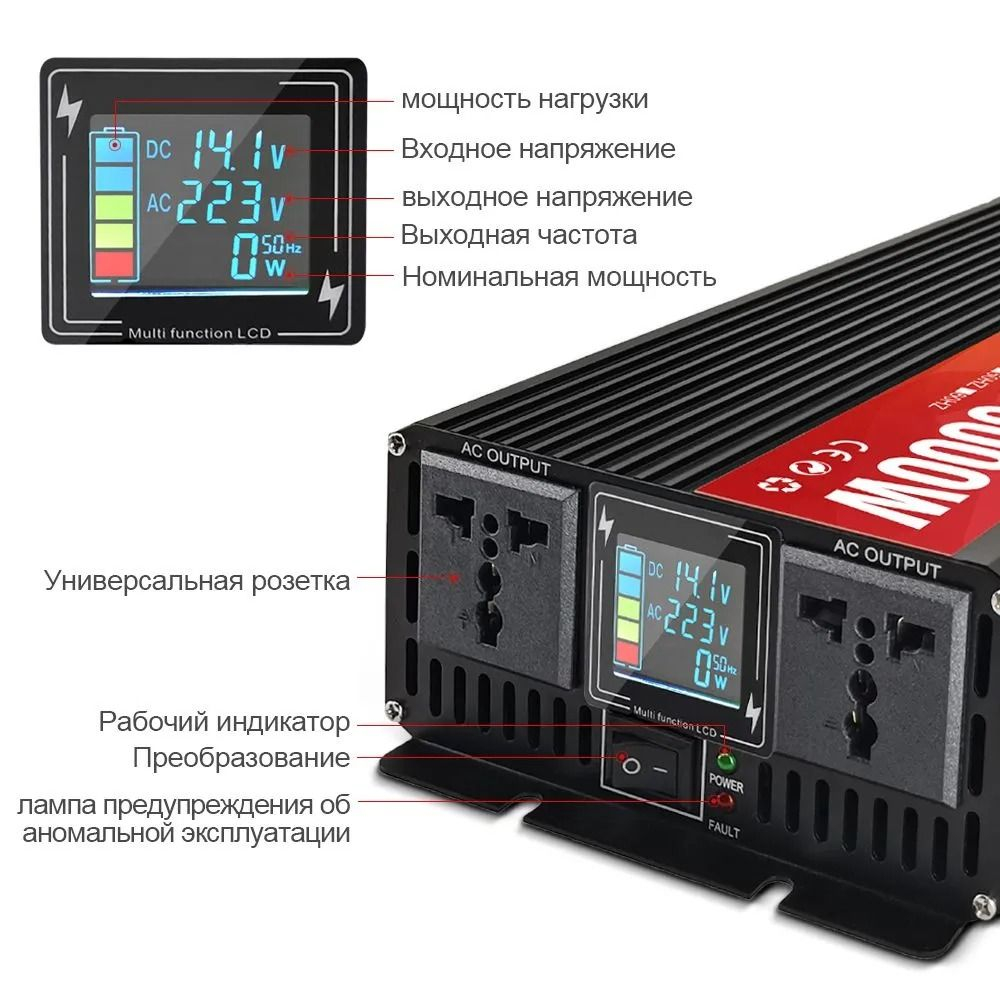 Инвертор 24V-220V 4000W черный RDDSPON