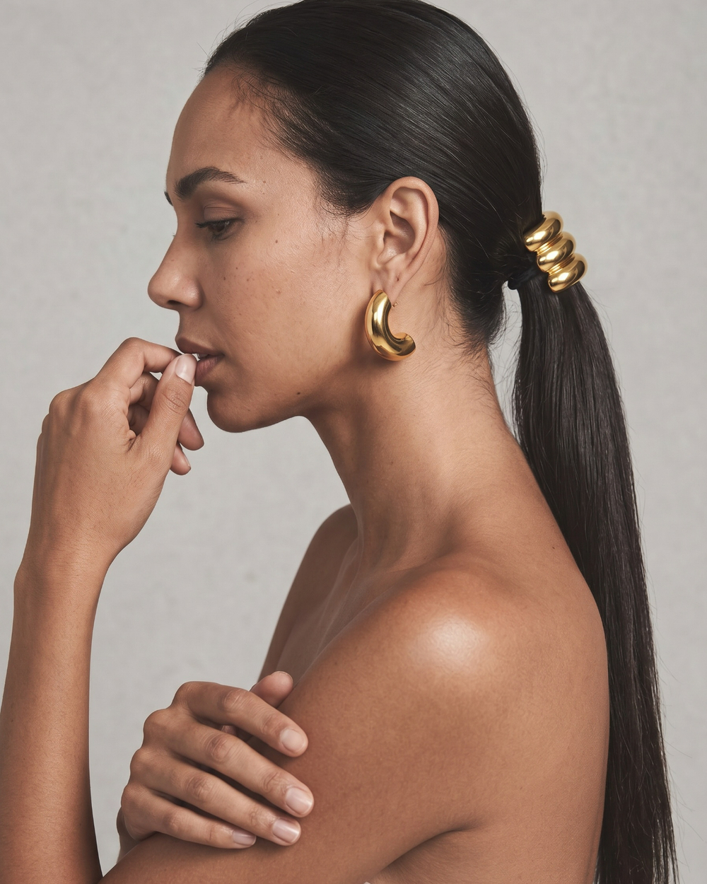 Резинка для волос металлическое полукольцо «TRIPLE HAIR CUFF SILVER», золото/серебро