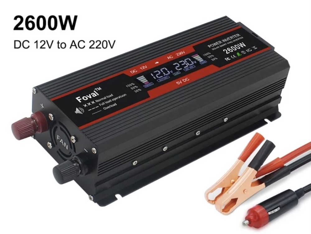 Инвертор 12V-220V 2600W черный Foval с экраном