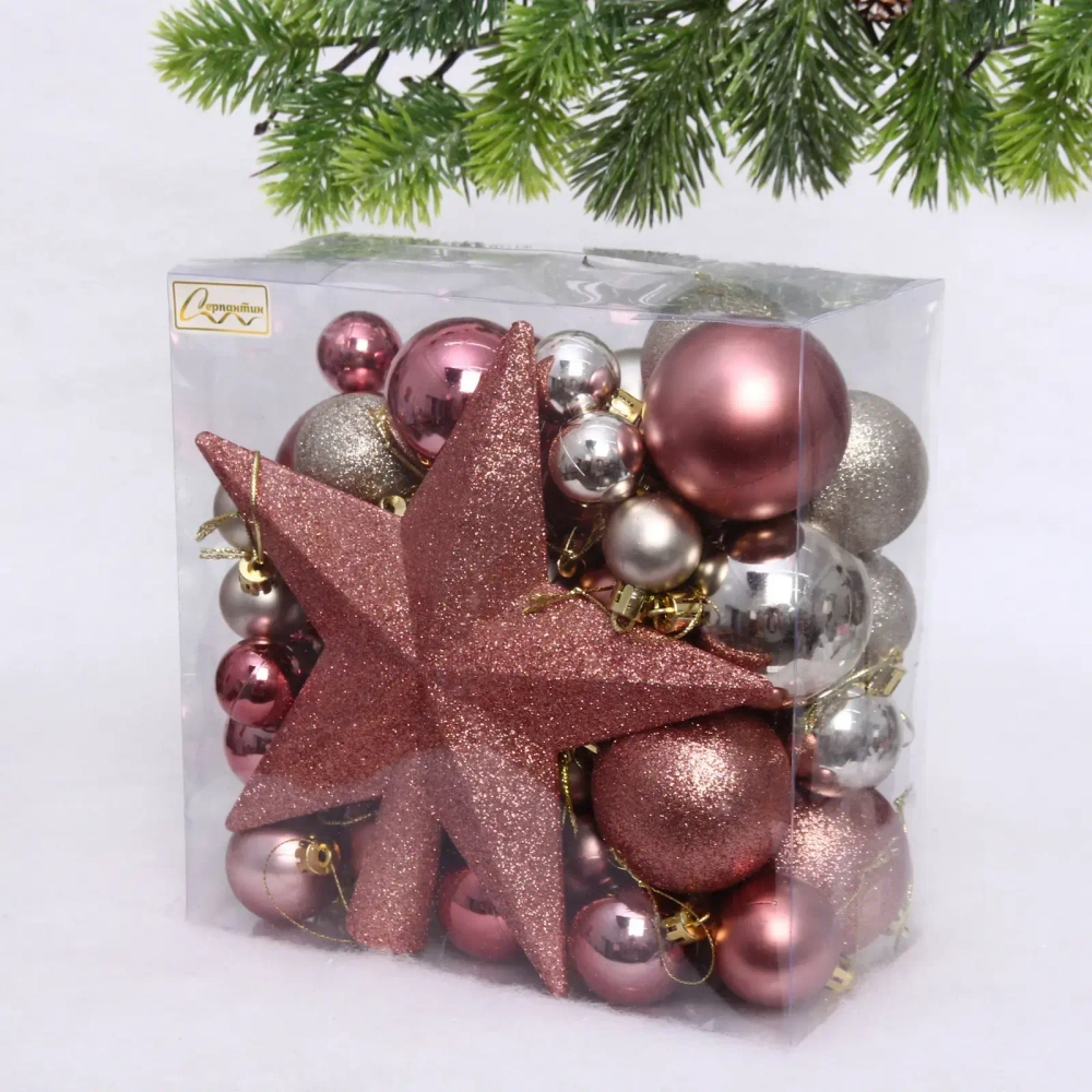 Набор ёлочных украшений «Christmas morning» 48 предметов, rose gold/champagne