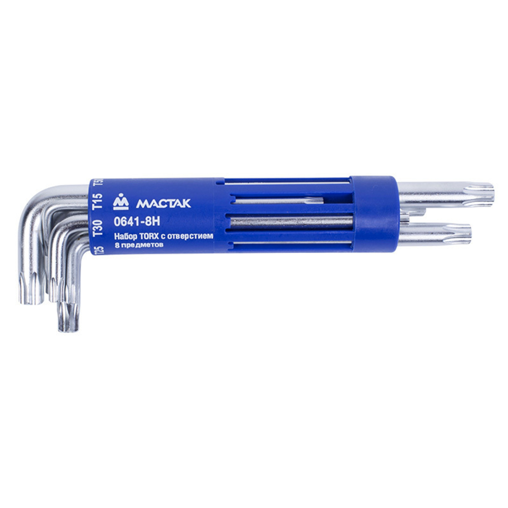 Набор Г-образных ключей TORX с отверстием, T10-T50, 8 предметов МАСТАК 0641-8HB