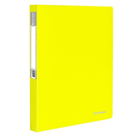 Папка на 2-х кольцах, 25мм, Brauberg Neon, 700мкм, внутренний карман, желтая