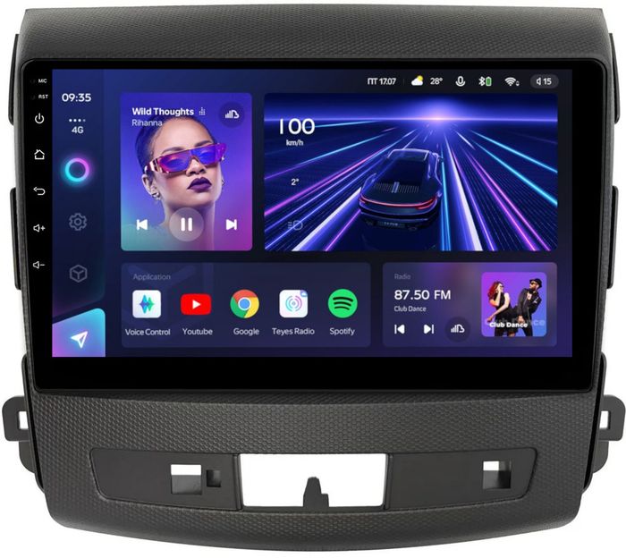 Магнитола для Mitsubishi Outlander XL, Peugeot 4007, Citroen C-Crosser (Rockford, рамка перфорированная) - Teyes CC3L монитор 9" IPS на Android 10, CarPlay, 4G SIM-слот
