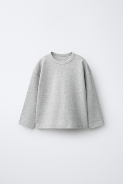 ZARA ОДНОТОННАЯ ФУТБОЛКА ИЗ ИНТЕРЛОКА, СЕРЫЙ МЕЛАНЖ