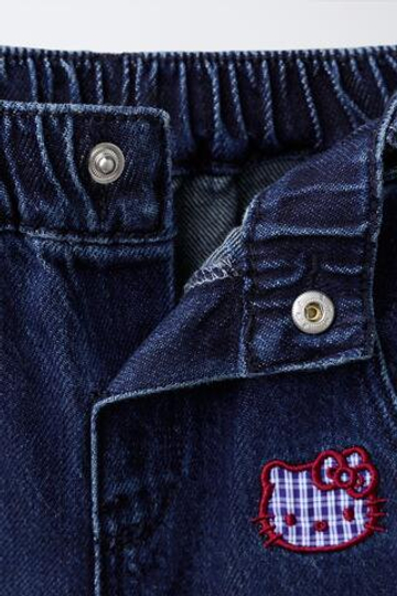 ZARA ДЖИНСЫ BARREL С ВЫШИВКОЙ HELLO KITTY © SANRIOЙ, СИНИЙ