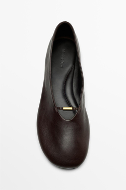 Massimo Dutti Мягкие кожаные балетки на плоской подошве, коричневый