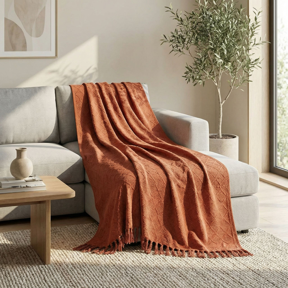 Velora Home Плед Однотонный-1 Кирпичный цвет 200х230 100% Хлопок